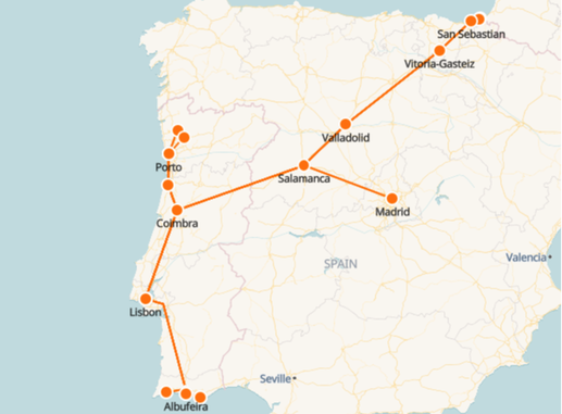 Karte für Züge in Portugal